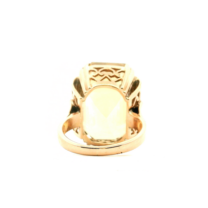 Estate 14K Yellow Gold 21.63 CT Emerald-Cut Citrine Solitaire Vintage Ring