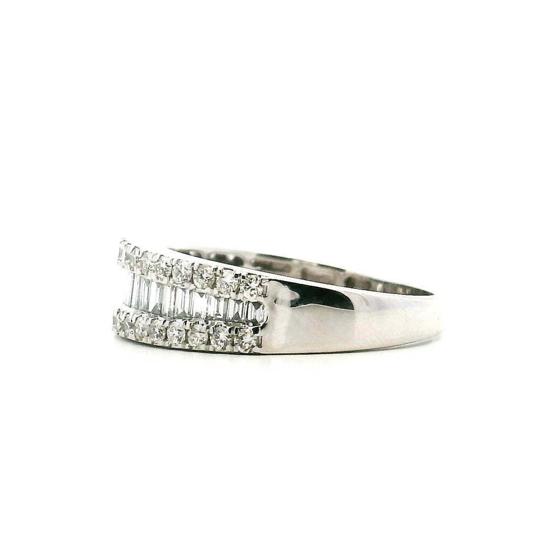14K White Gold 0.92CTW Baguette & Round Diamond Multi Row Band
