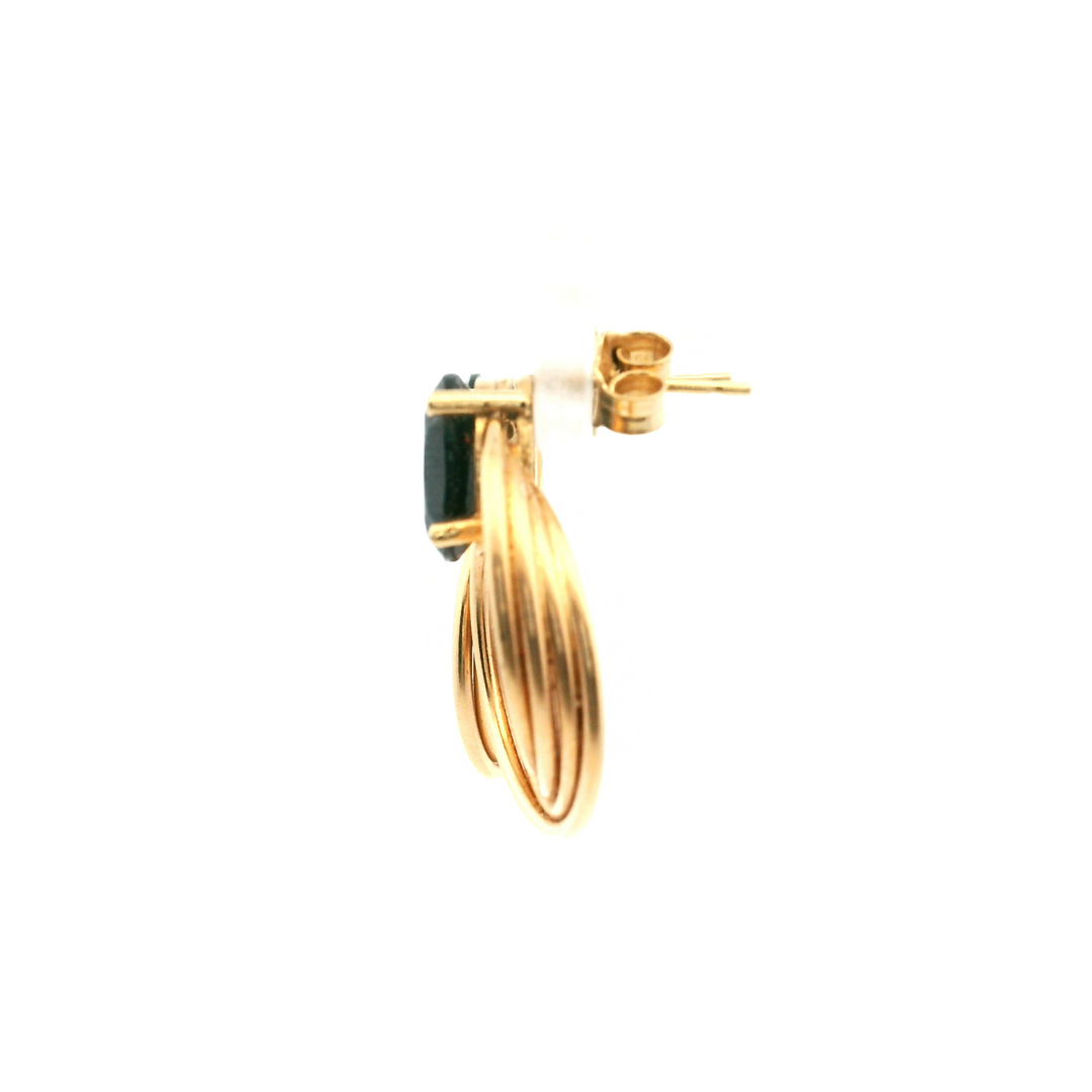 Estate 14K Yellow Gold 3.00CTW Oval Sapphire Multi-Tube Hoop Stud Earrings