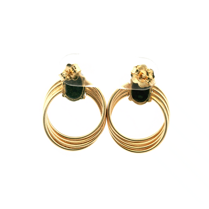 Estate 14K Yellow Gold 3.00CTW Oval Sapphire Multi-Tube Hoop Stud Earrings