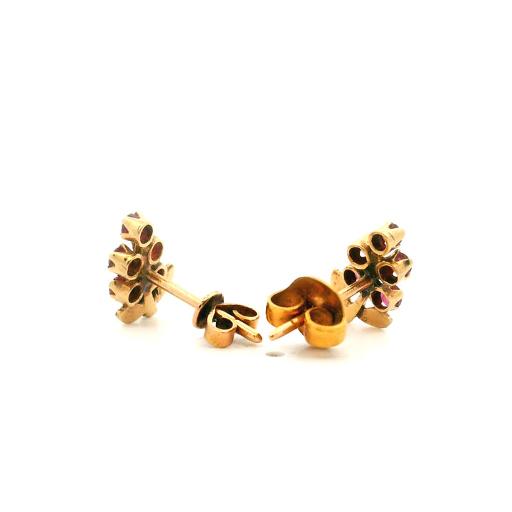 Estate 14K Yellow Gold 0.27 CTW Ruby Floral Motif Vintage Stud Earrings