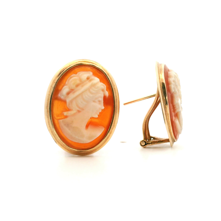 Estate 14K Yellow Gold Vintage Shell Cameo Stud Earrings
