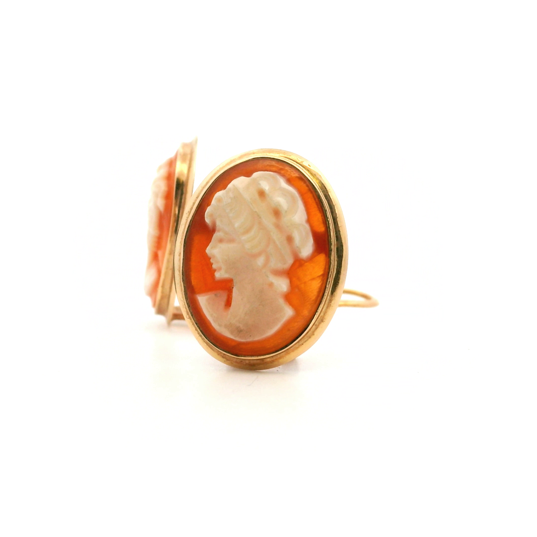 Estate 14K Yellow Gold Vintage Shell Cameo Stud Earrings