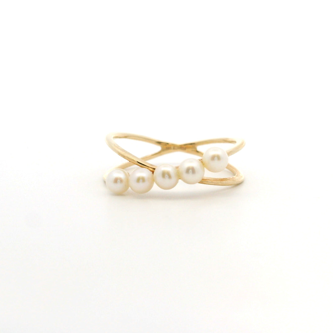 Effy 14K Yellow Gold Cultured Pearl Cross Over Ring, Size 7