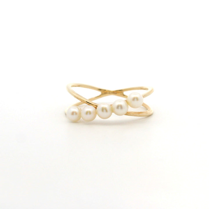 Effy 14K Yellow Gold Cultured Pearl Cross Over Ring, Size 7