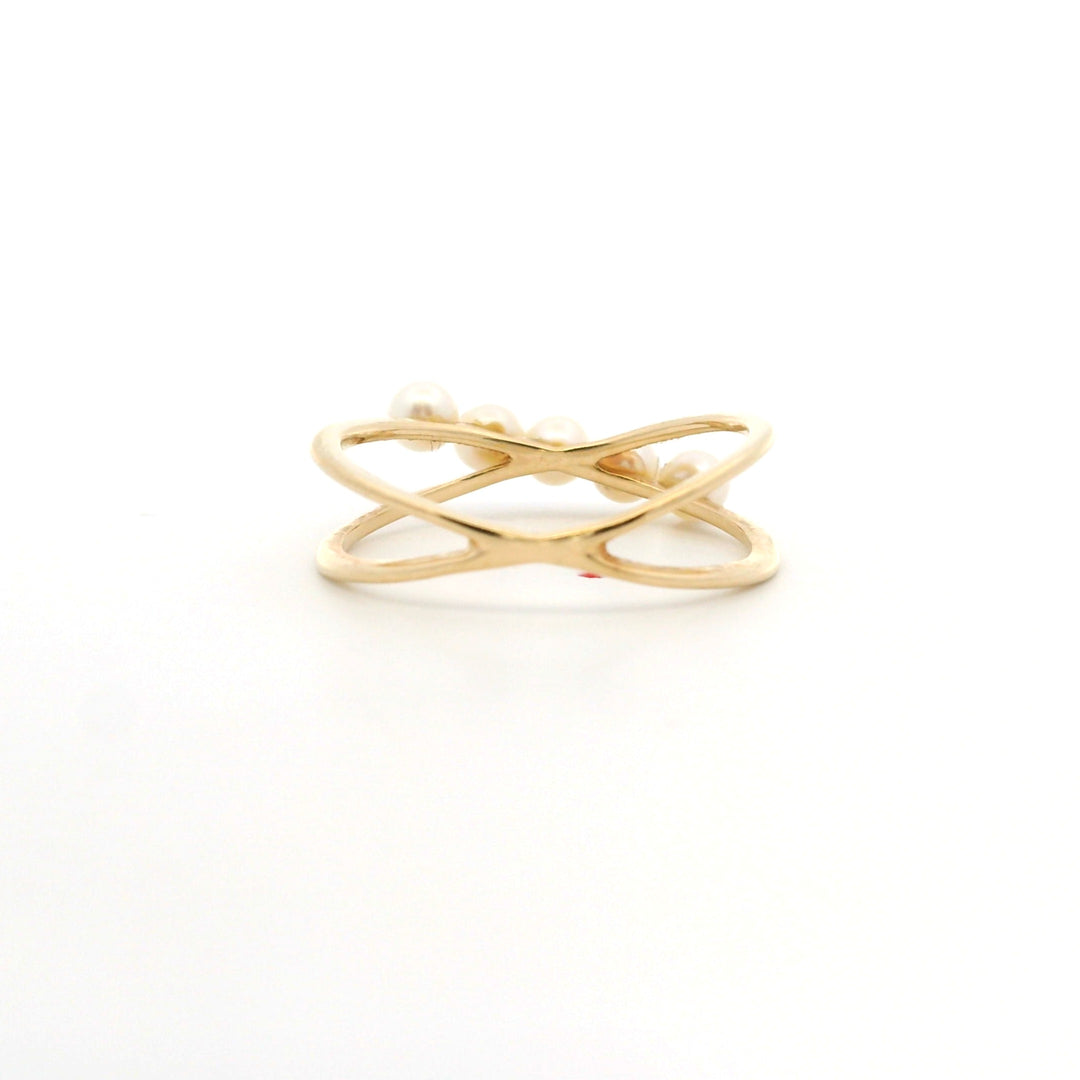 Effy 14K Yellow Gold Cultured Pearl Cross Over Ring, Size 7