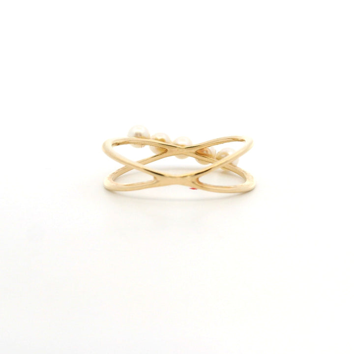 Effy 14K Yellow Gold Cultured Pearl Cross Over Ring, Size 7