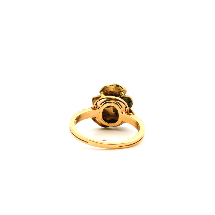 Estate 14K Yellow Gold Diamond Painted Pansy Ring, Size 6.75, circa 1900