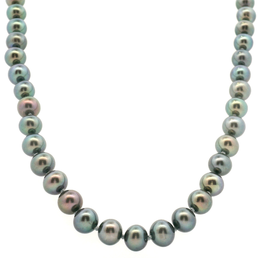 Estate 14K Yellow Gold 6.8MM Cultured Grey Pearl Strand Necklace