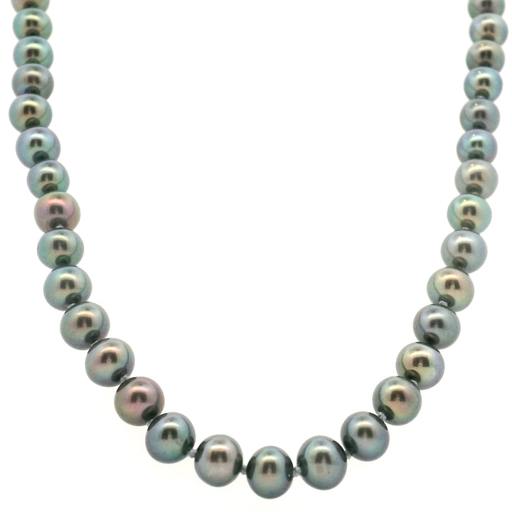 Estate 14K Yellow Gold 6.8MM Cultured Grey Pearl Strand Necklace