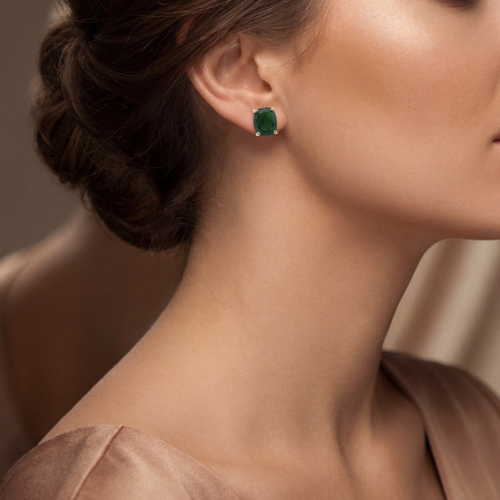 Estate Yellow Gold Vermeil Cushion-Cut Chrome Diopside Stud Earrings
