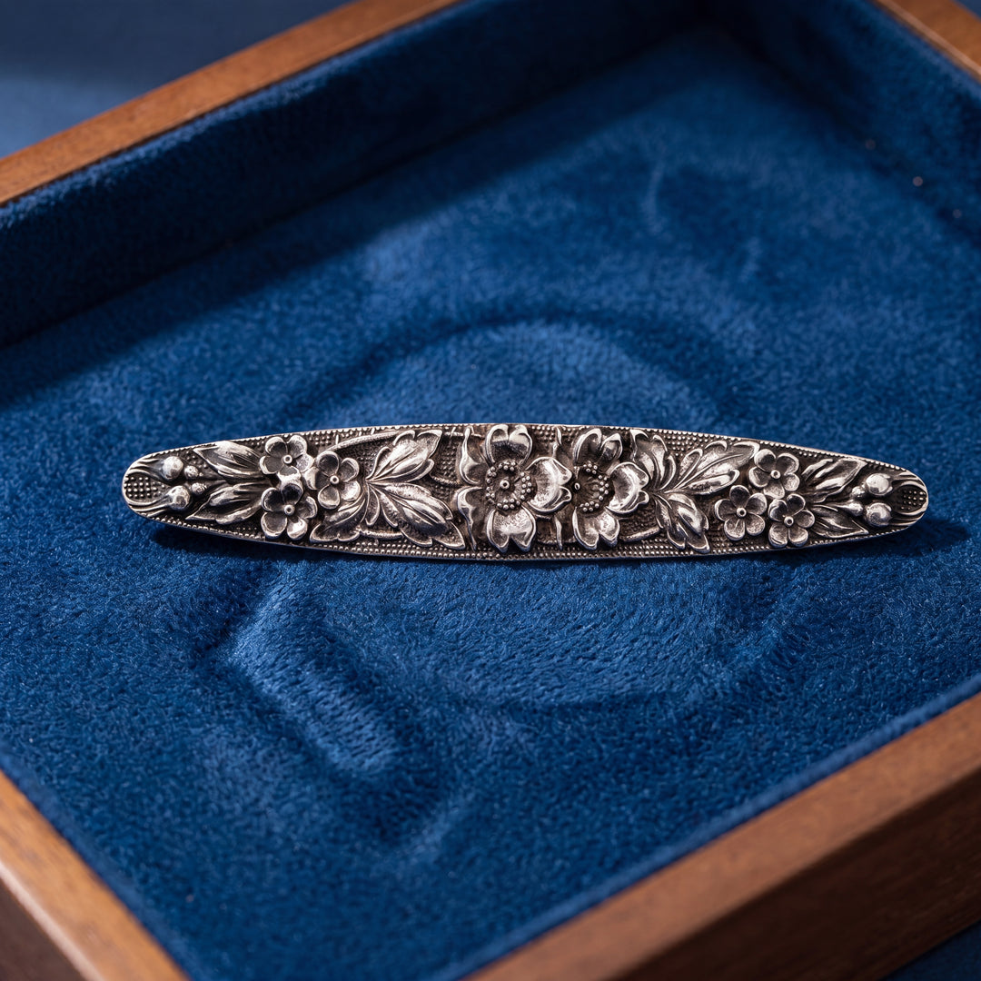 Estate Stieff Sterling Silver Floral Engraved Bar Brooch