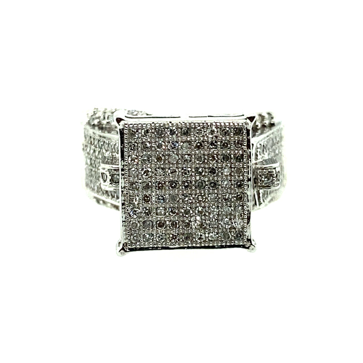 Estate 10K White Gold 1ctw Diamond Square Top Cluster Ring