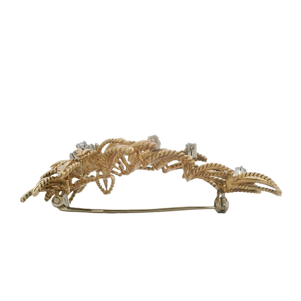 Estate 18K Yellow Gold Openwork Floral Diamond Brooch - 0.41 TCW