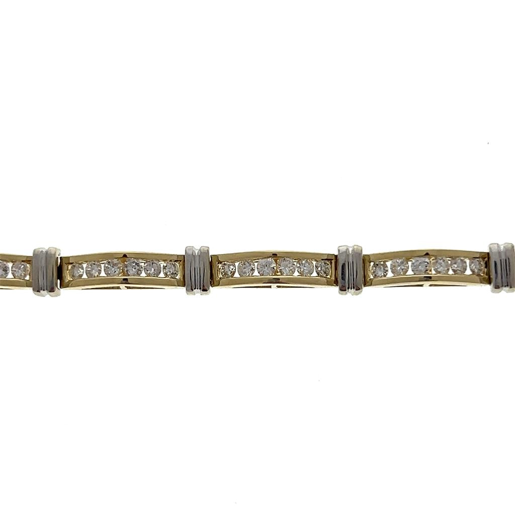 Estate 14K Two Tone Gold 3.09ctw Round Diamond Wave Link Bracelet