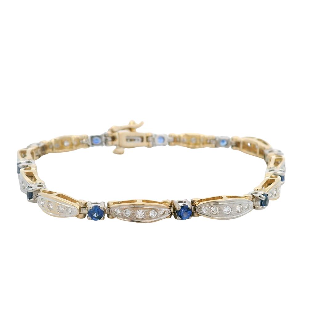 Estate 14K Two-Tone Gold Contemporary Blue Sapphire Diamond Bracelet