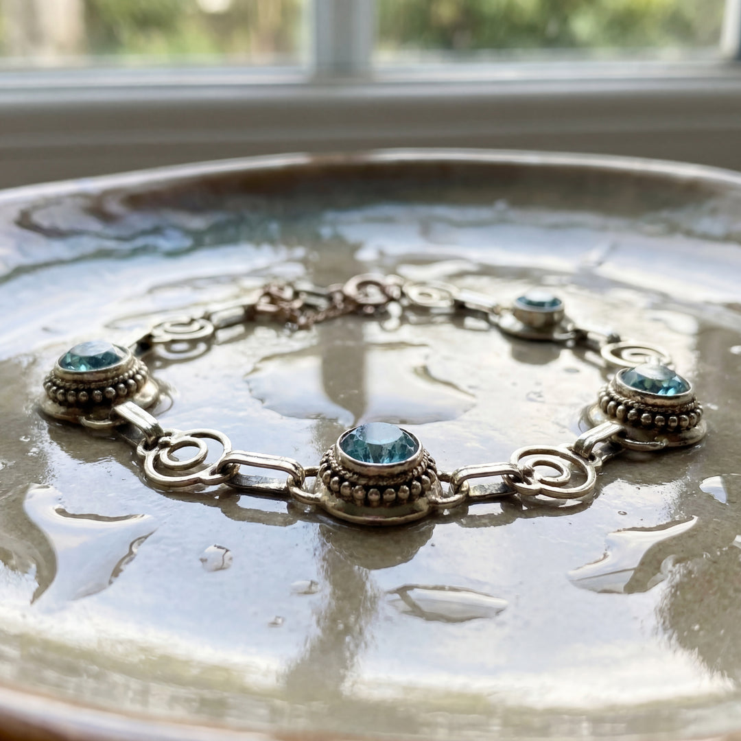 Estate 14K Yellow Gold 4.00CTW Blue Zircon Art Deco Bracelet