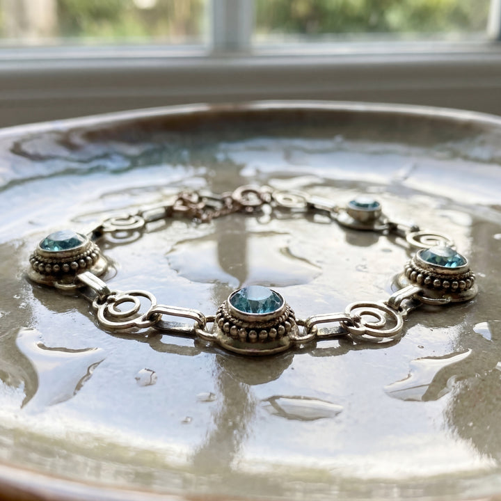 Estate 14K Yellow Gold 4.00CTW Blue Zircon Art Deco Bracelet