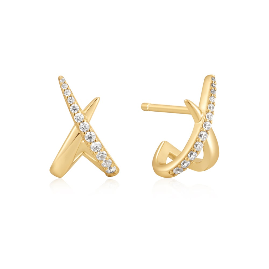 Gold Plated Cubic Zirconia Kiss Stud Earrings by Ania Haie