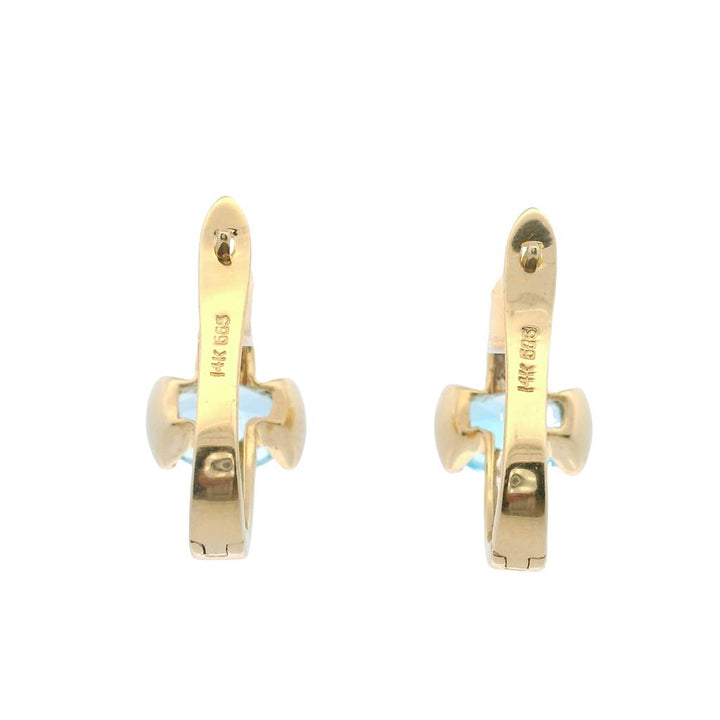 Estate 14K Yellow Gold Blue Topaz Diamond Huggie Earrings