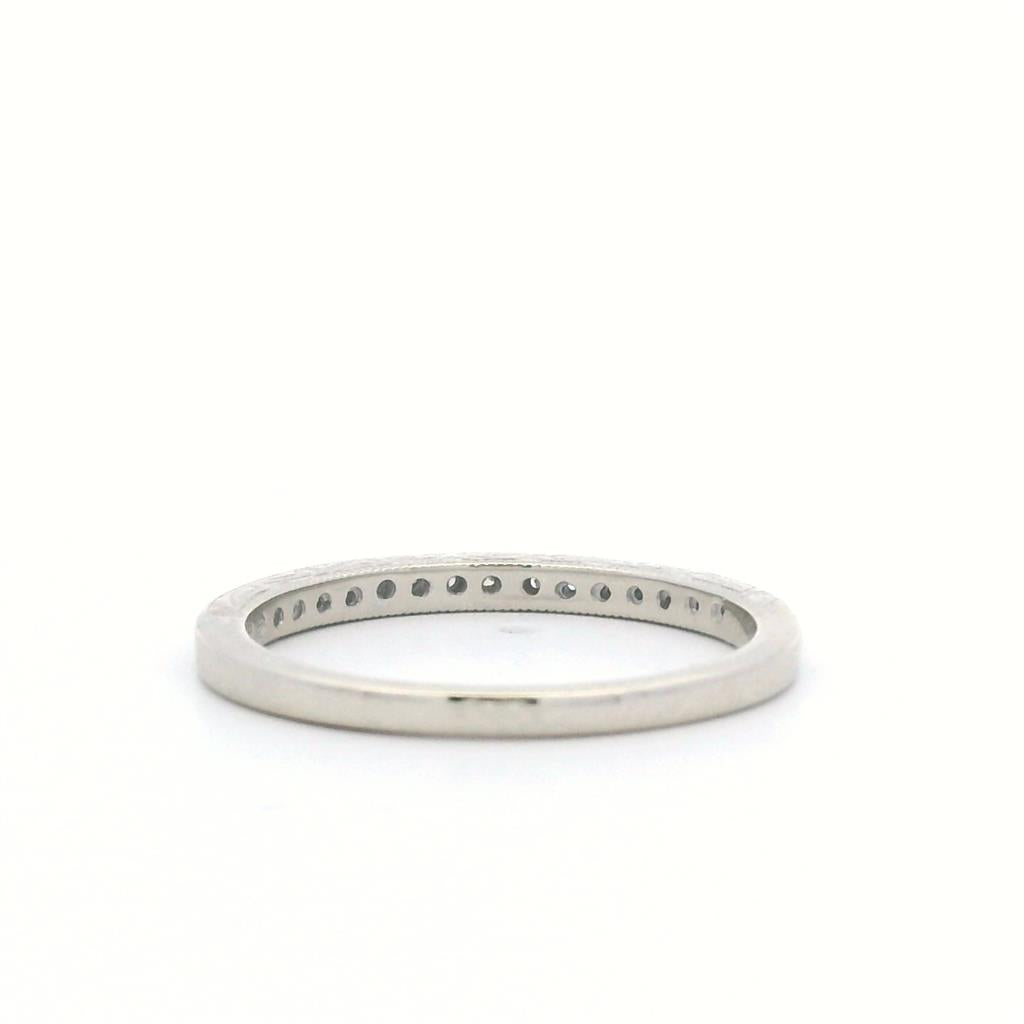 Estate 10K White Gold Single-Cut Diamond Engraved Wedding Band - 0.15 TCW Contemporary Design