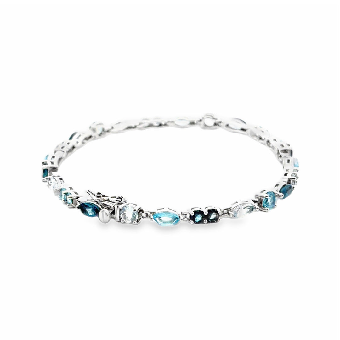 Estate Sterling Silver 7.5CTW Multi Blue Topaz Link Bracelet