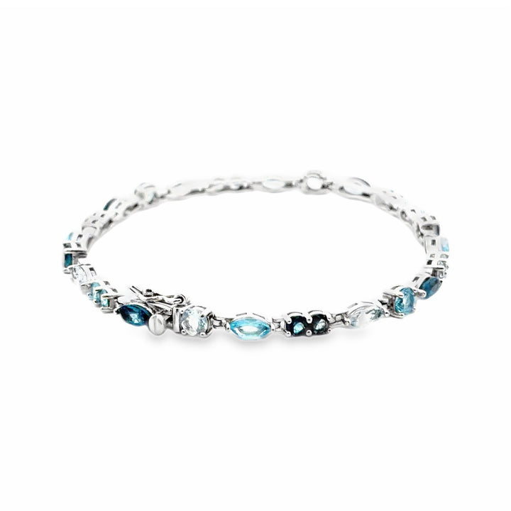Estate Sterling Silver 7.5CTW Multi Blue Topaz Link Bracelet