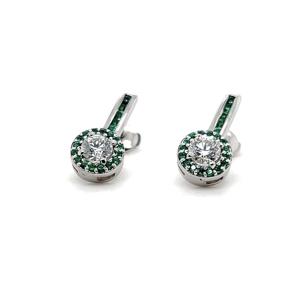 Estate 14K White Gold 1.33ctw Diamond & Emerald Halo Drop Earrings