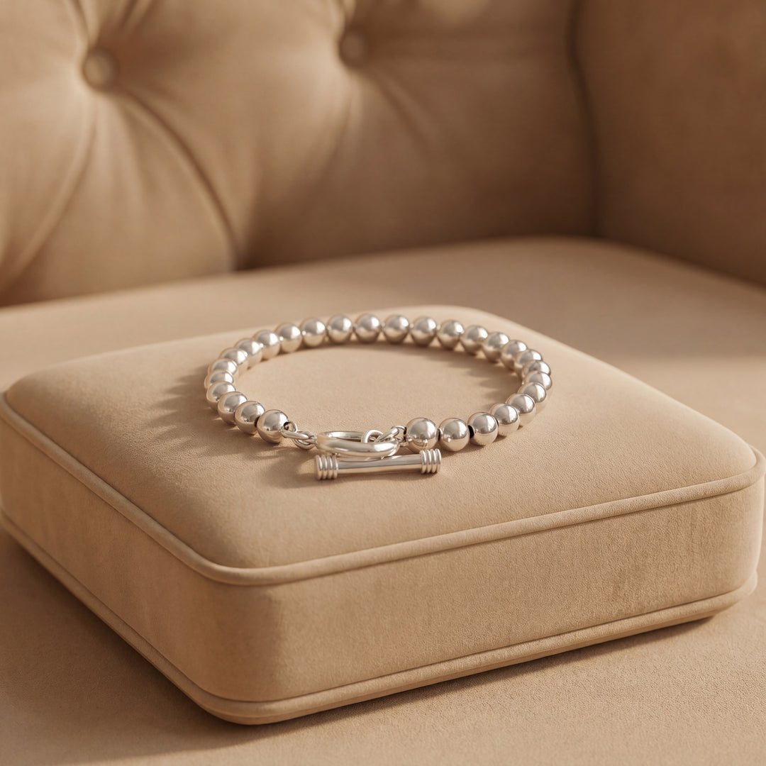 Estate Sterling Silver Beaded Toggle Clasp Bracelet