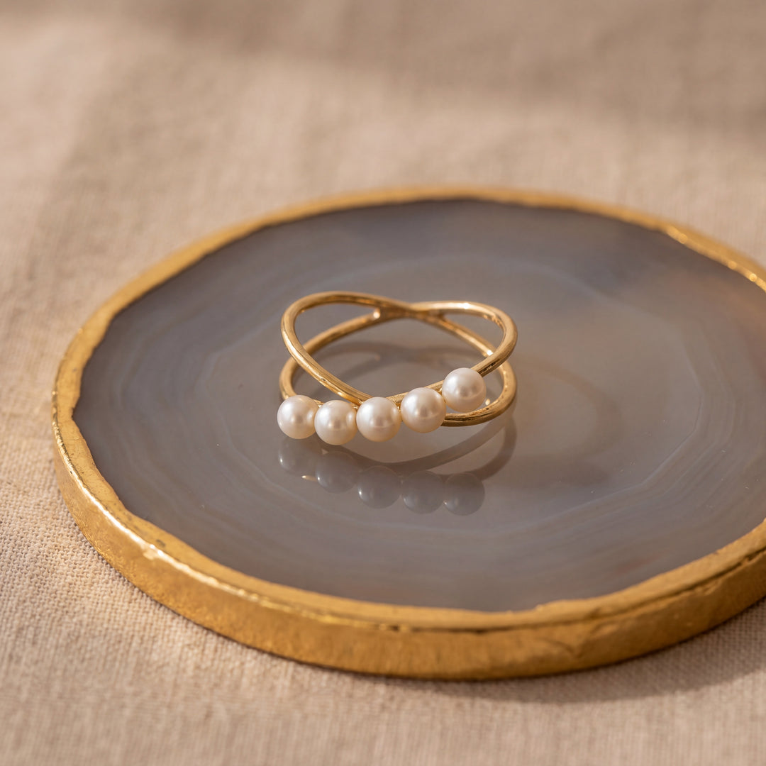 Estate 14K Yellow Gold Cultured Pearl Cross Over Ring by Effy