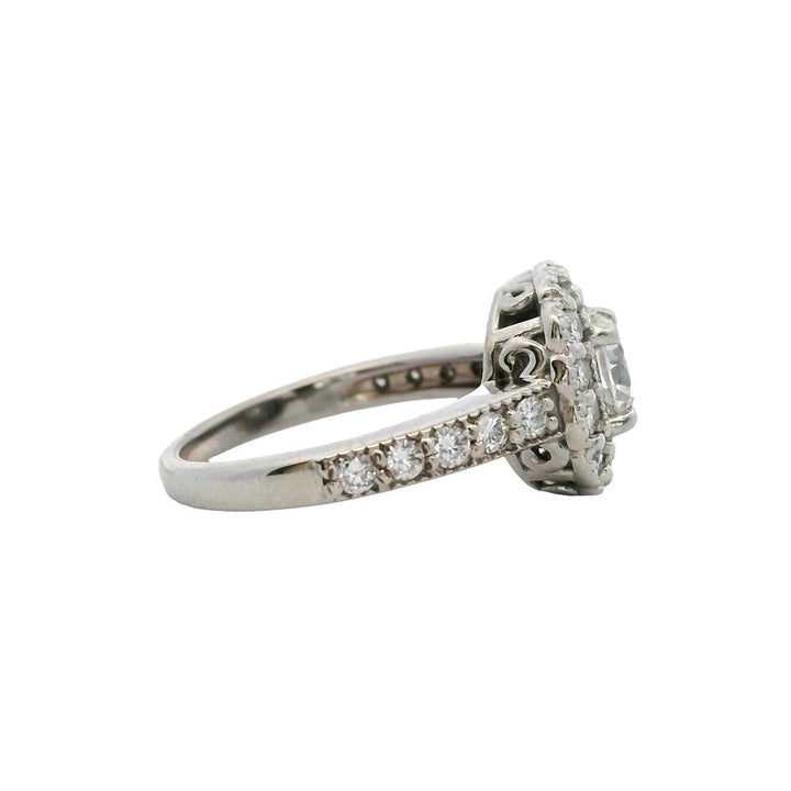 Estate Contemporary 14K White Gold Double Halo Diamond Cluster Engagement Ring - GIA Certified