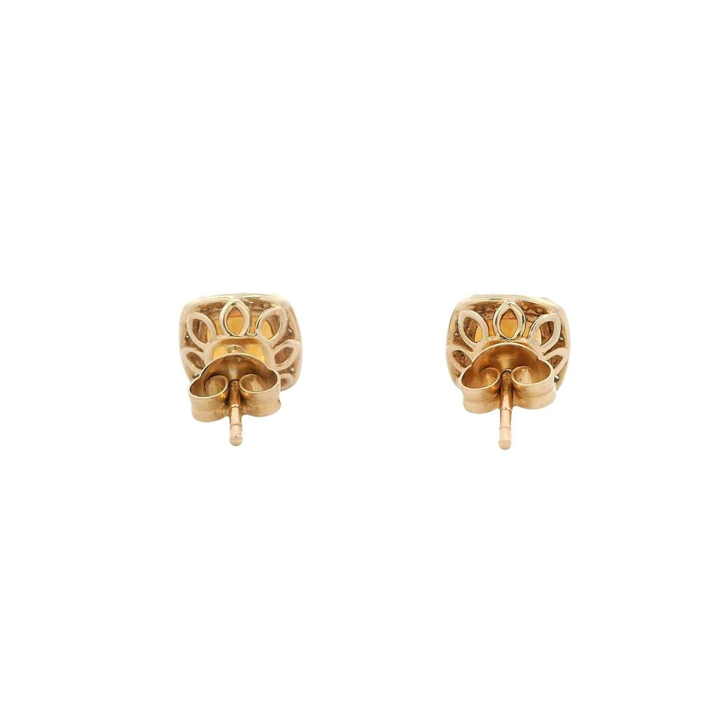 Estate 14K Yellow Gold 2.09ctw Cushon Citrine & Diamond Halo Stud Earrings