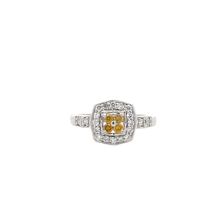 Estate 14K White Gold Yellow and White Diamond Halo Ring - 0.40 TCW Contemporary Design