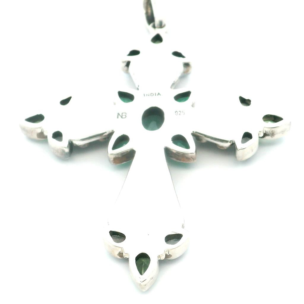 Estate Sterling Silver Multi Gemstone Cross Pendant