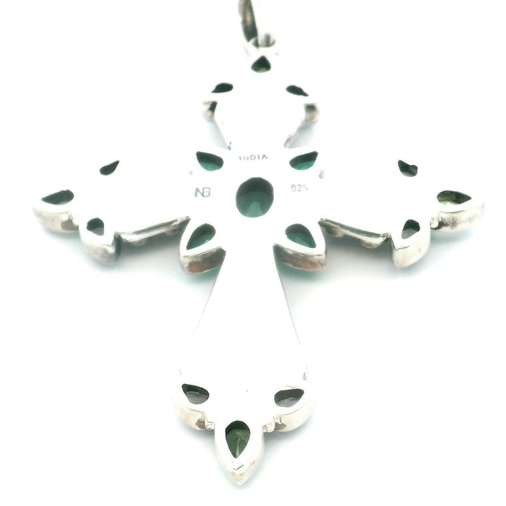 Estate Sterling Silver Multi Gemstone Cross Pendant