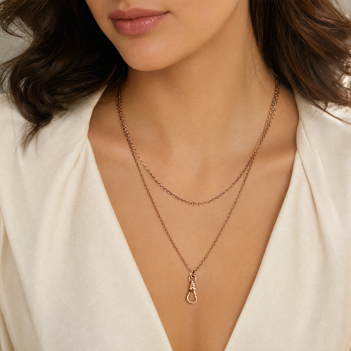 Estate Victorian Rose Gold Filled Guard Chain with 10K Rose Gold Pearl Starburst Slide