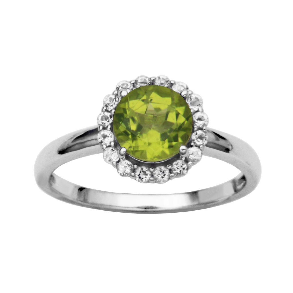 Sterling Silver Peridot & White Topaz Halo Ring by Samuel B.