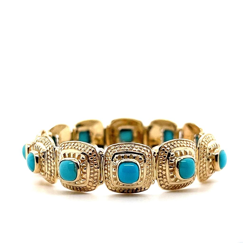 Estate 14K Yellow Gold Persian Turquoise Link Bracelet