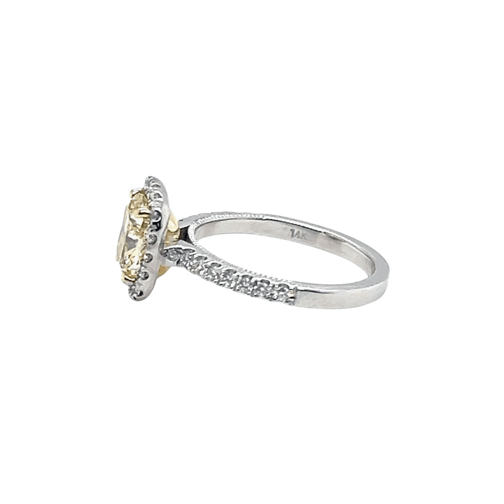 14K White Gold 2.54CTW Cushion-Cut Yellow Diamond Halo Engagement Ring