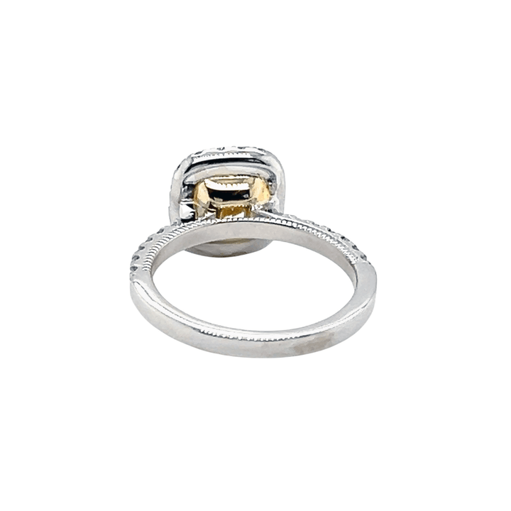 14K White Gold 2.54CTW Cushion-Cut Yellow Diamond Halo Engagement Ring