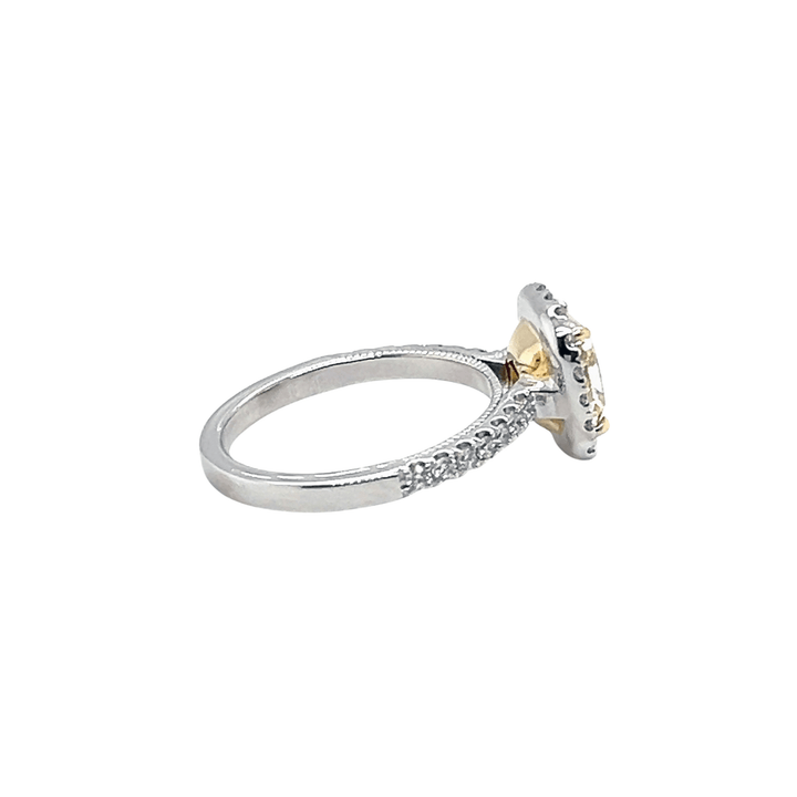 14K White Gold 2.54CTW Cushion-Cut Yellow Diamond Halo Engagement Ring