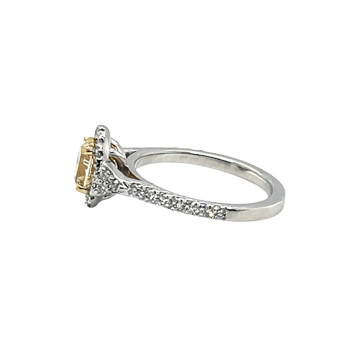 14K White Gold 1.50CTW Oval Fancy Yellow Diamond Halo Engagement Ring