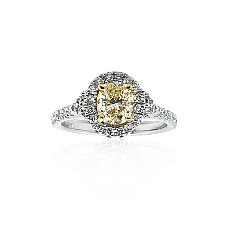 14K White Gold 1.50CTW Oval Fancy Yellow Diamond Halo Engagement Ring