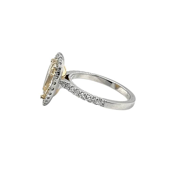 14K White Gold 2.50CTW Pear-Shaped Fancy Light Yellow Diamond Halo Engagement Ring