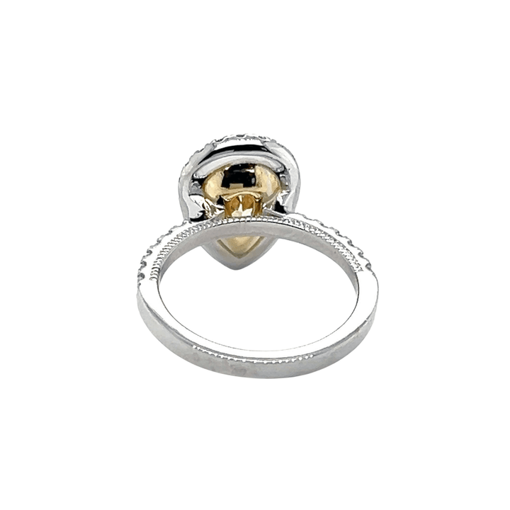 14K White Gold 2.50CTW Pear-Shaped Fancy Light Yellow Diamond Halo Engagement Ring