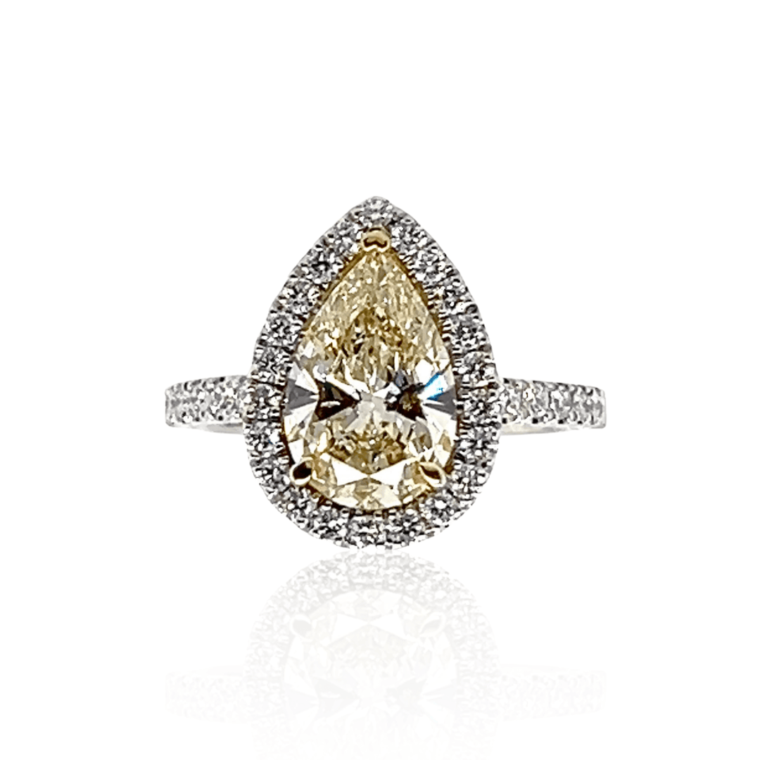 14K White Gold 2.50CTW Pear-Shaped Fancy Light Yellow Diamond Halo Engagement Ring