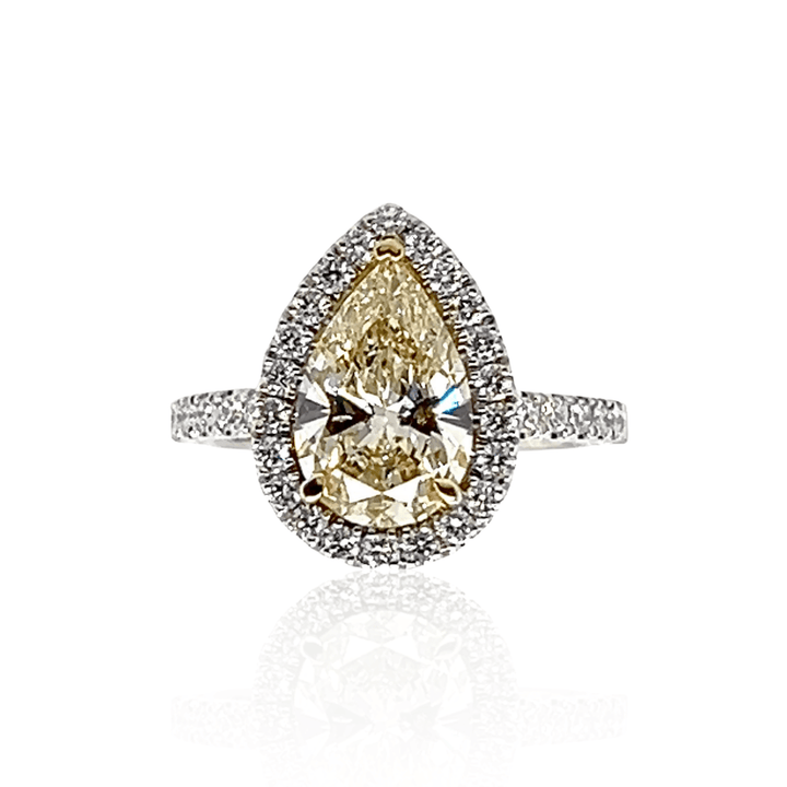 14K White Gold 2.50CTW Pear-Shaped Fancy Light Yellow Diamond Halo Engagement Ring