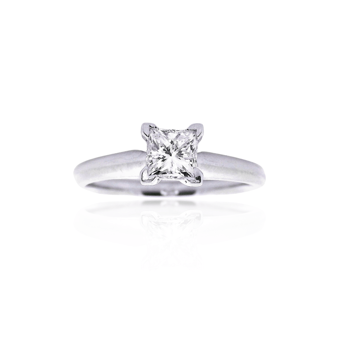 14K White Gold 0.72CT Princess-Cut Diamond Solitaire Engagement Ring