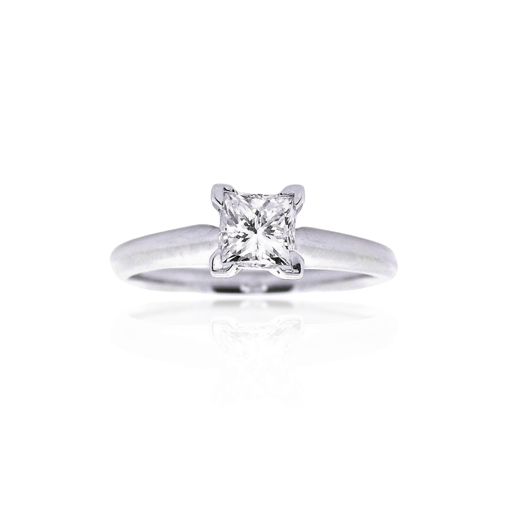 14K White Gold 0.72CT Princess-Cut Diamond Solitaire Engagement Ring