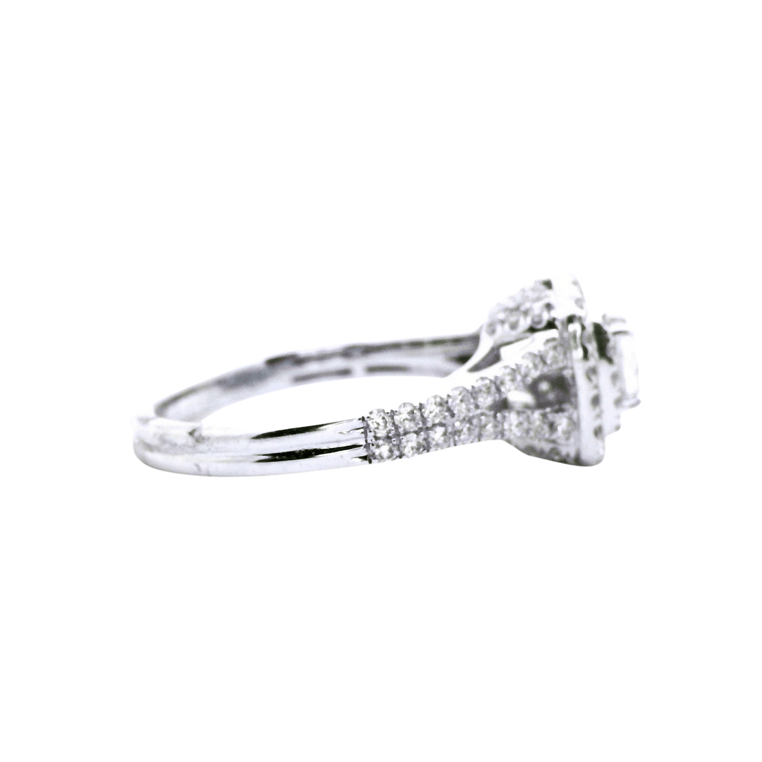14K White Gold 1.00CTW Princess-Cut Diamond Double Halo Engagement Ring
